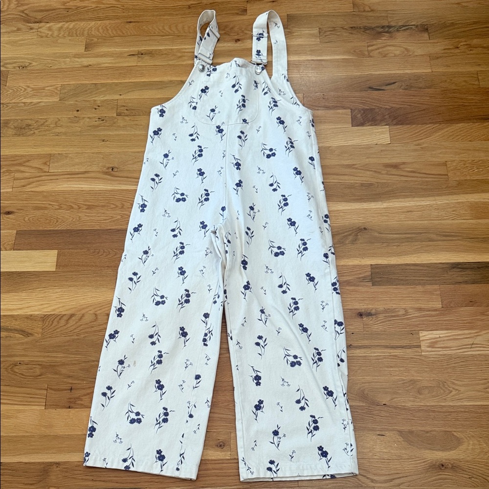 Zara Floral Print Denim Wide leg Overalls